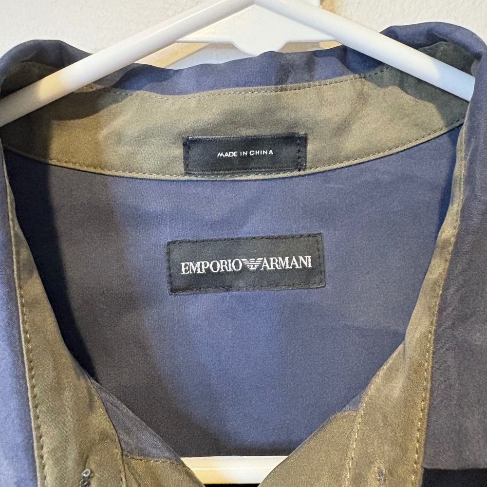 Emporio Armani 100% Silk Womens Shirt Dress Sz 36 Blue Green Button Front Belted - Picture 3 of 11